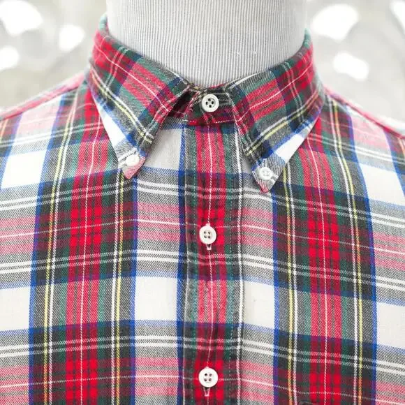L.L. Bean Men's L Red Green Plaid Shirt Button Down Long Sleeve Cotton Vintage - Picture 5 of 12